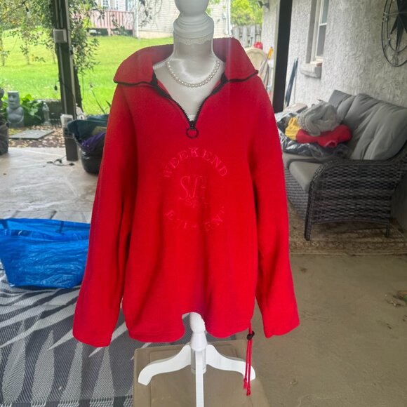 Vintage SJB Sport quarter zip fleece in bold cherry red with embroidered “Weeken - Picture 1 of 6